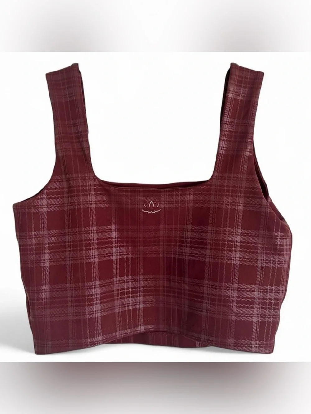Beyond Yoga Beyond The Studio High Cropped Tank Plaid Foil Burgundy Medium